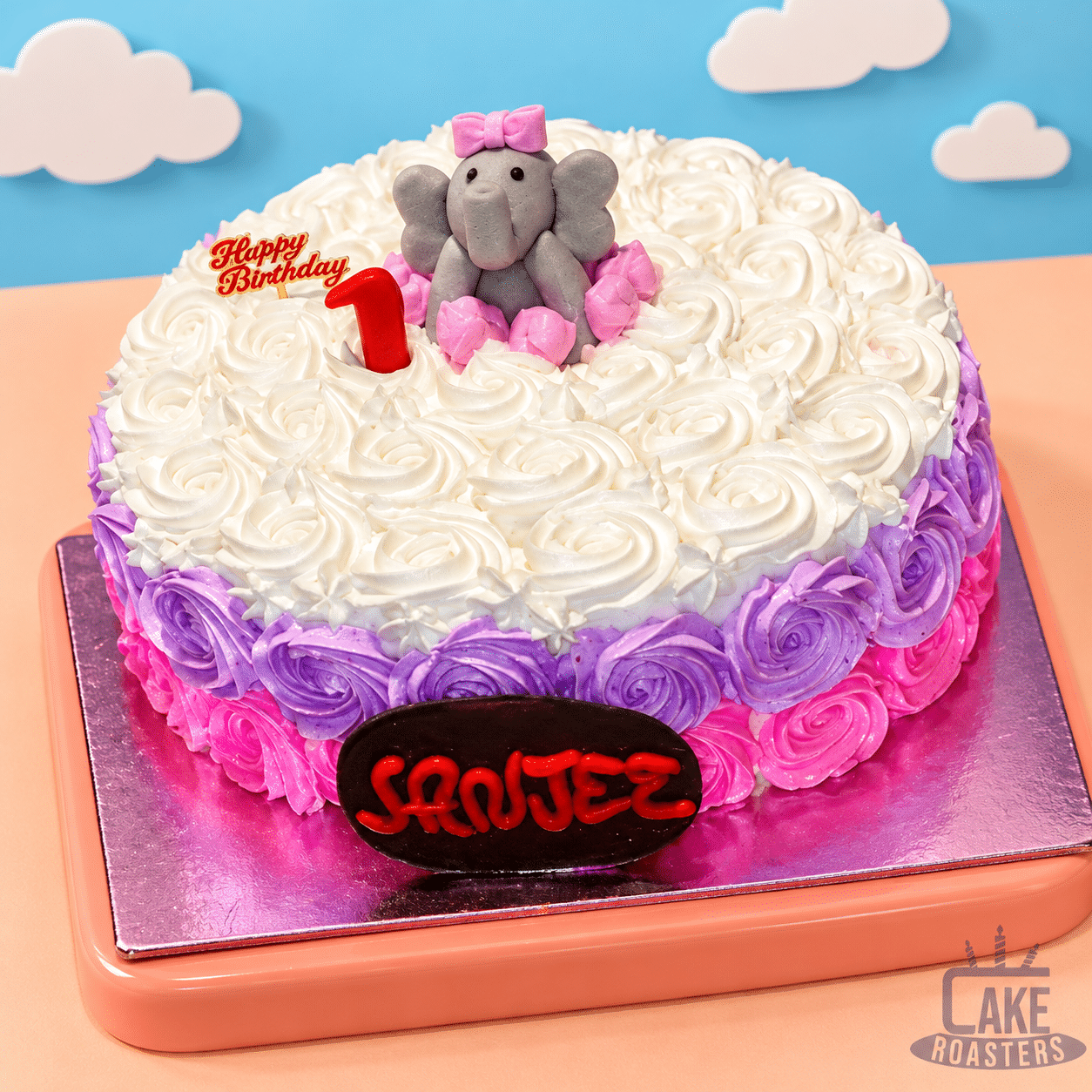 Baby Elephant Birthday Rosette Cake - Image 2