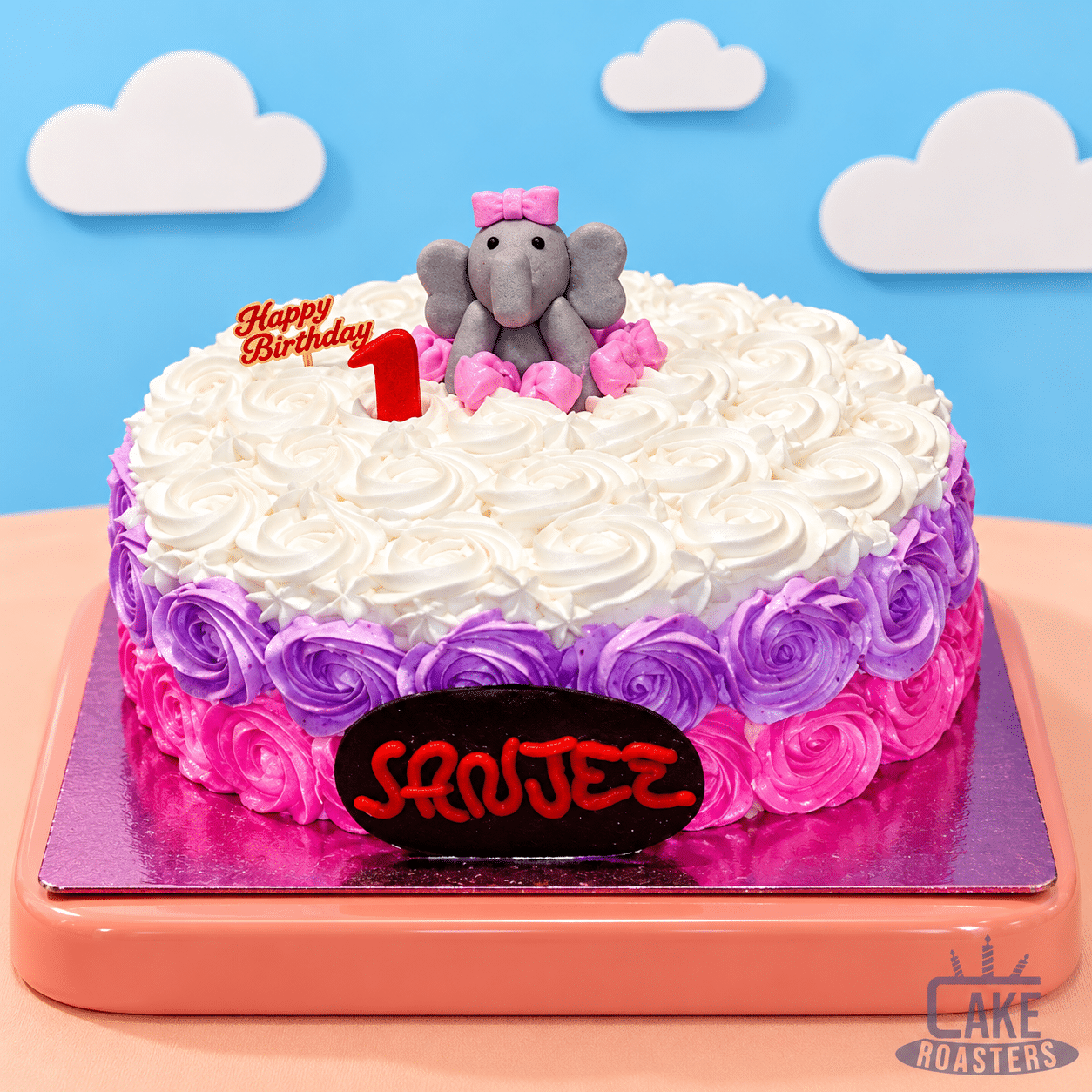 Baby Elephant Birthday Rosette Cake