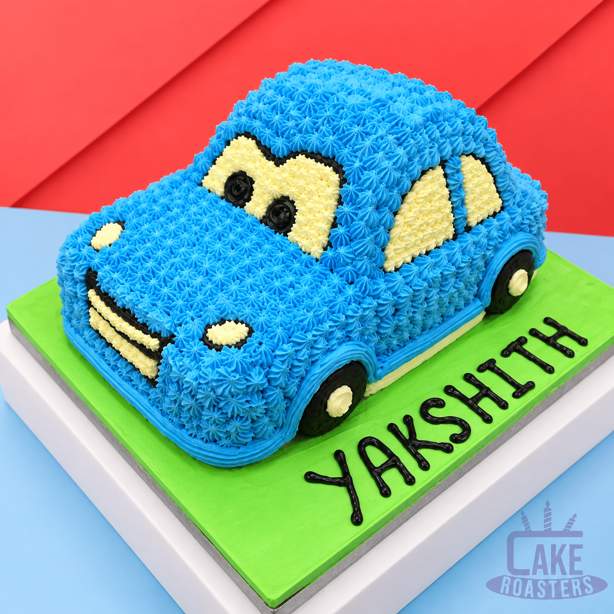 Blue Cartoon Car Birthday Cake - Image 3