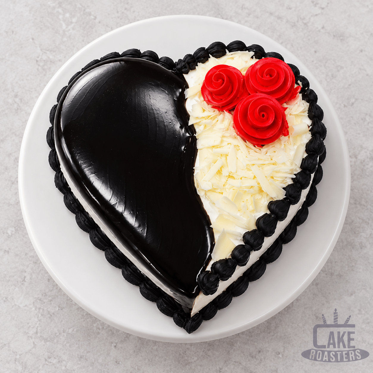 Black & White Rose Heart Cake - Image 2