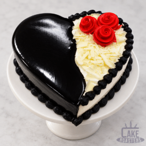 Black & White Rose Heart Cake