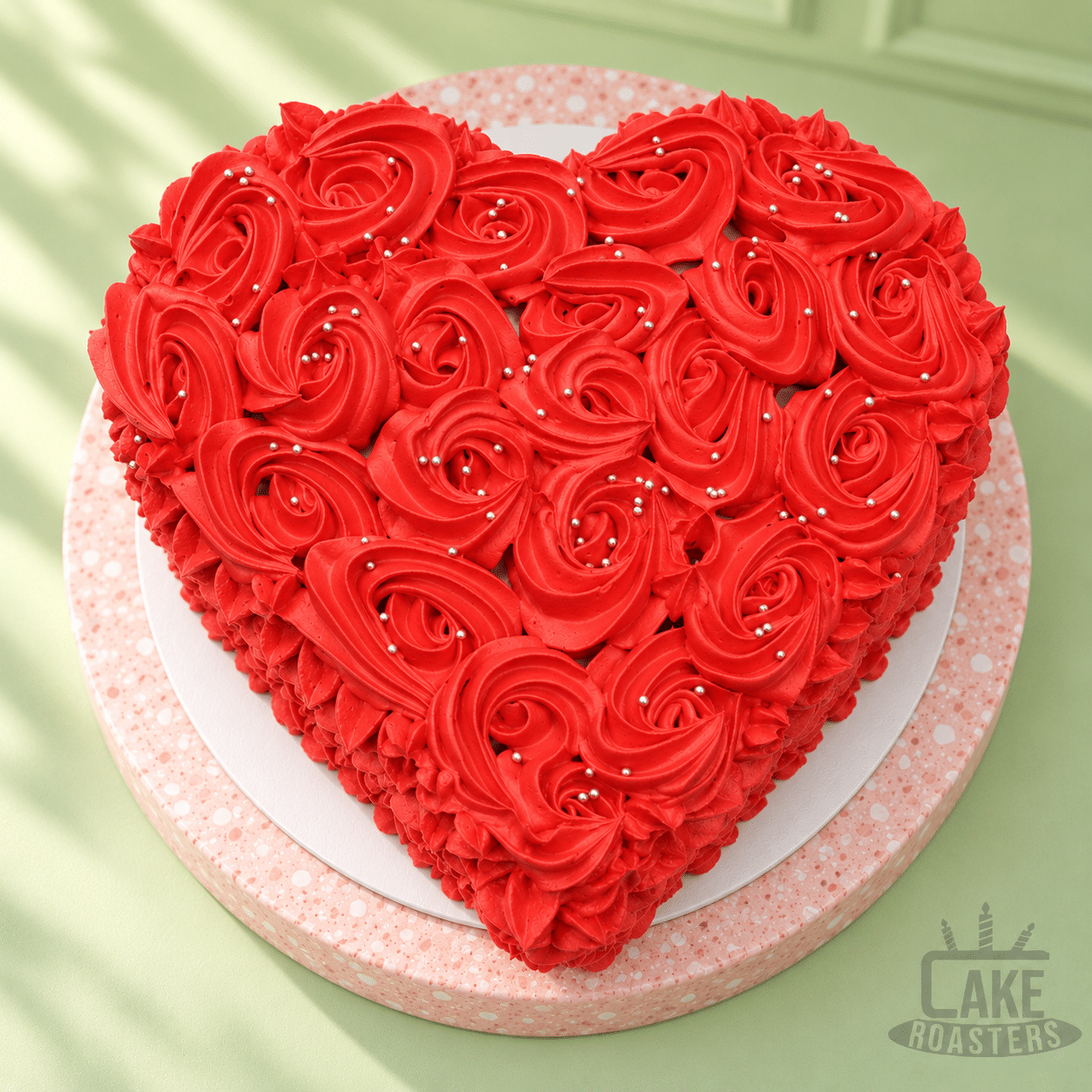 Red Rosette Heart Cake
