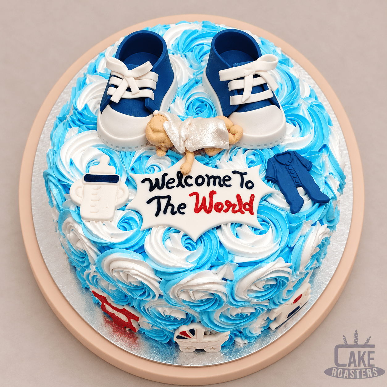 Blue Rosette Baby Welcome Cake - Image 2
