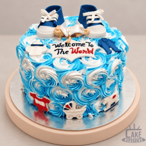 Blue Rosette Baby Welcome Cake