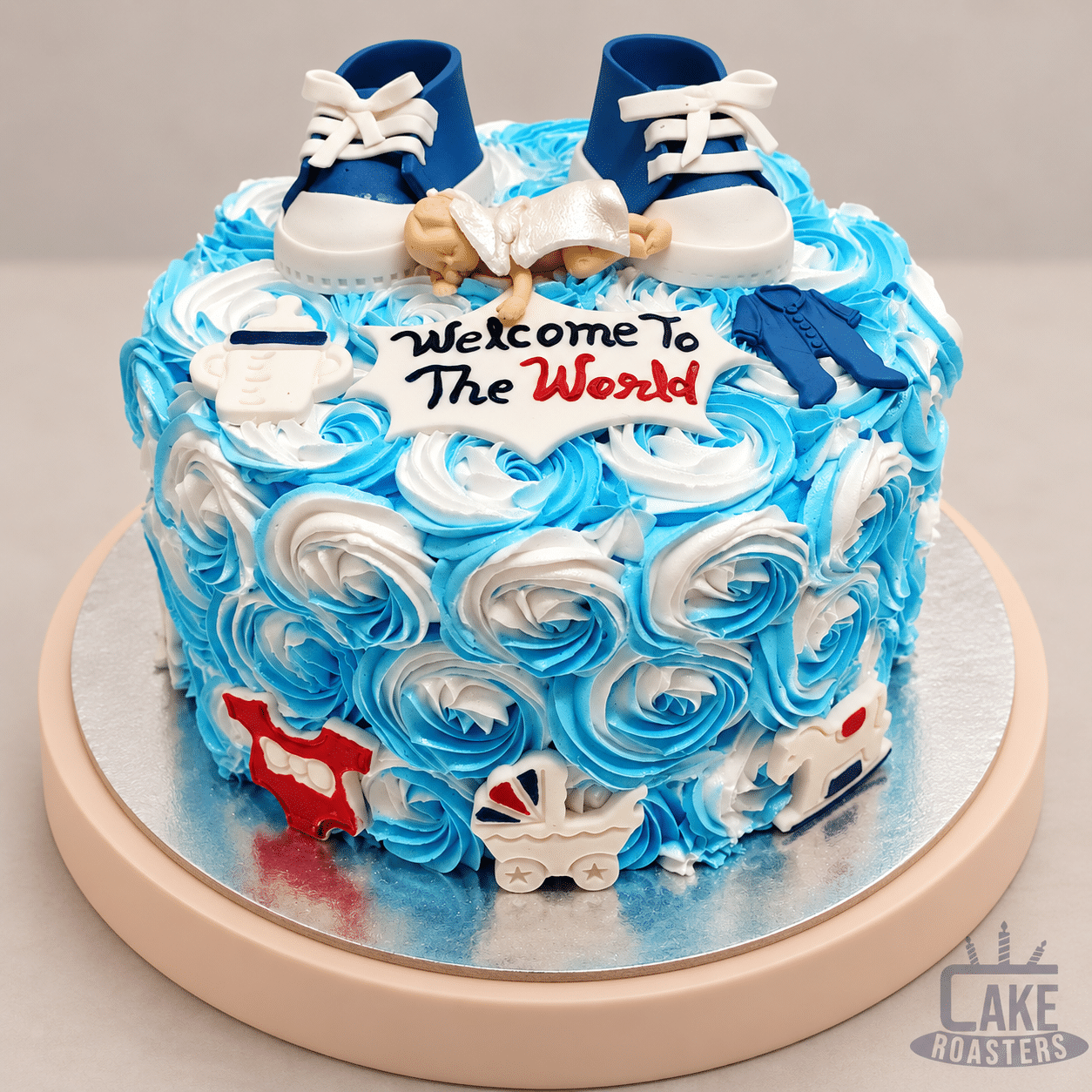 Blue Rosette Baby Welcome Cake