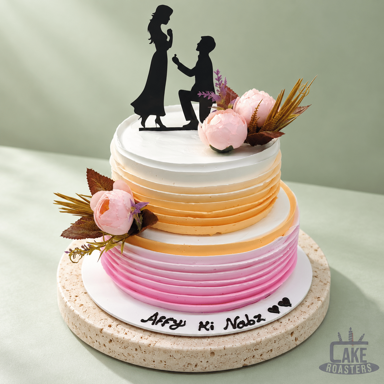 Blush & Peach Floral Engagement Cake - Image 2