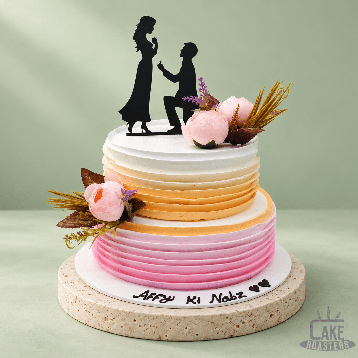 Blush & Peach Floral Engagement Cake